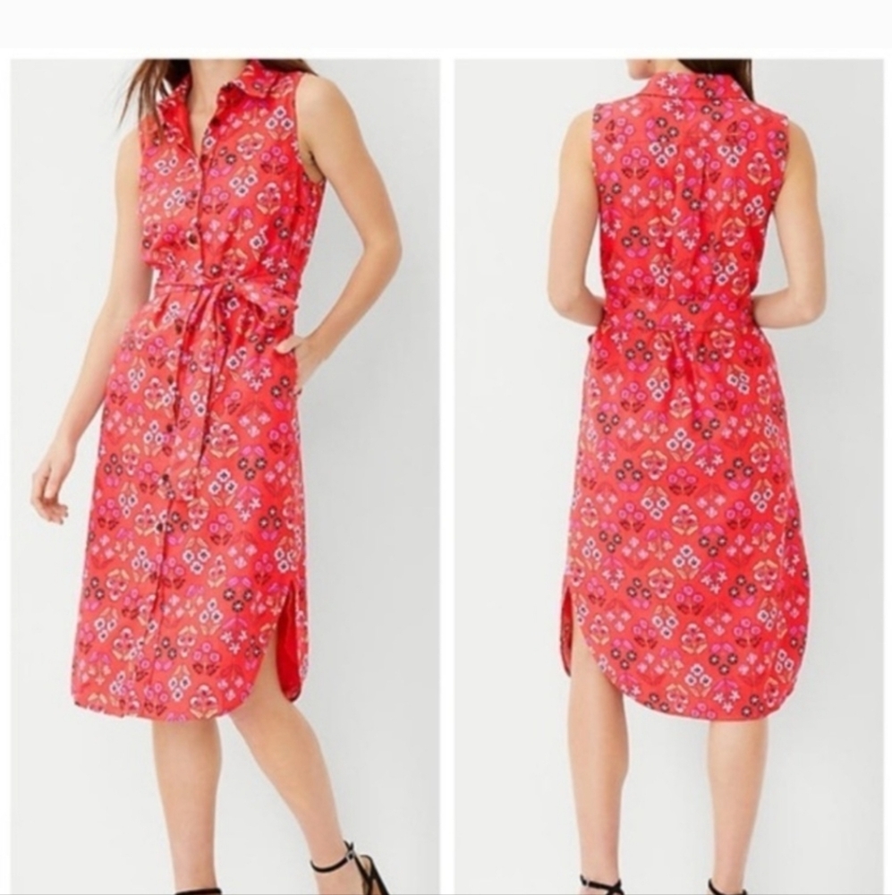 NWOT. Ann Taylor Floral Linen Blend Shirt Dress Sz. 8 Petite